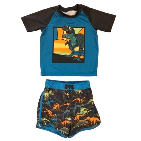 Infant Boy's 18 Months Rash Guard and Swim Trunks Set Wonder Nation Dinosaurs - Picture 1 of 3
